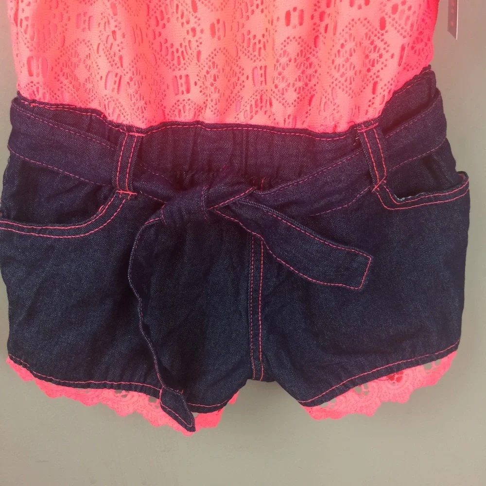 NWT Limited Too Lace Off Shoulder Flounce Ruffle Pink Romper Size 8